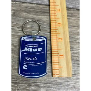 Vintage Cummins Premium Blue 15W-40 Diesel Engine Oil Rubber Keychain Blue